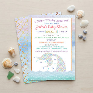 Chic Rainbow Watercolor Mermaid Baby Shower Invitation
