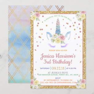 Chic Rainbow Watercolor Unicorn Any Age Birthday Invitation