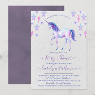 Chic Rainbow Watercolor Unicorn Baby Shower Invitation