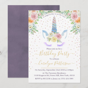 Chic Rainbow Watercolor Unicorn Birthday Party Invitation