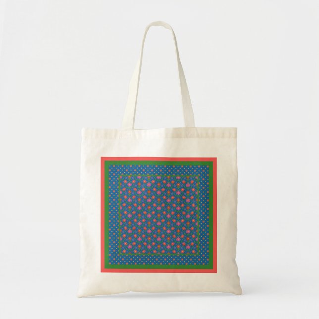 Chic Rangoli Flowers, Polka Dots Budget Tote Bag (Front)