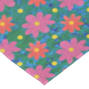 Chic Rangoli Flowers Polka Dots on Blue Tablecloth
