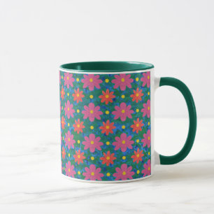 Chic Rangoli Flowers, Polka Dots Ringer Coffee Mug