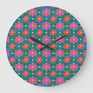 Chic Rangoli Flowers, Polka Dots Round Wall Clock