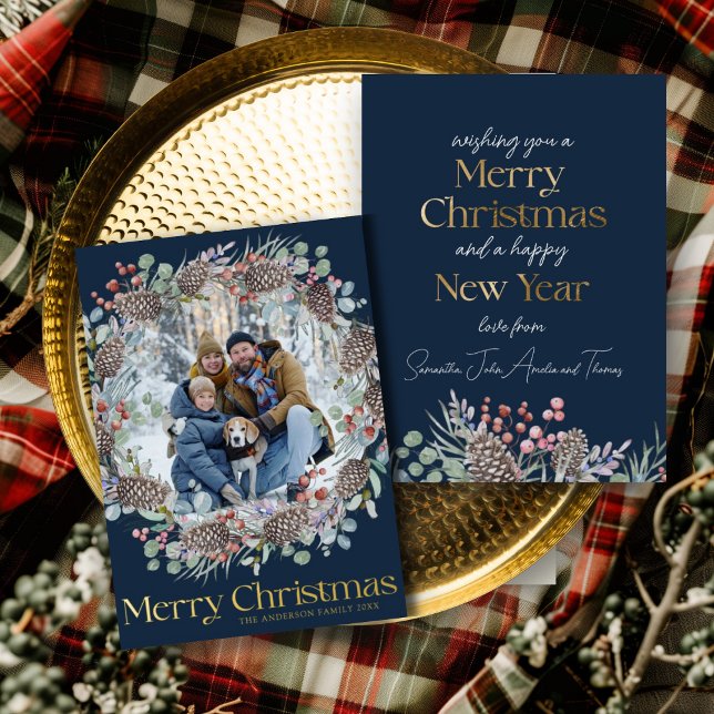 Chic  Real Gold & Botanical Merry Christmas Foil Holiday Card (Creator Uploaded)