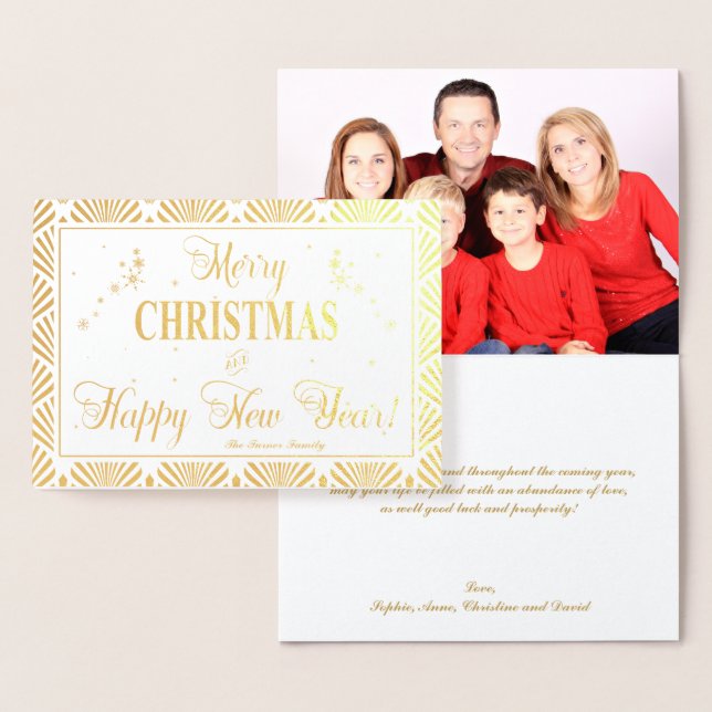 Chic Real Gold Holidays Season Wishes Custom Photo Foil Card (Display)