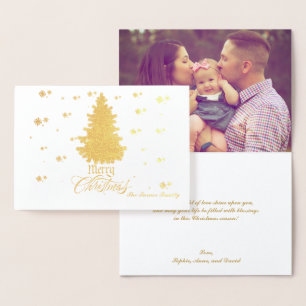 Chic Real Gold Merry Christmas Wishes Custom Photo Foil Card