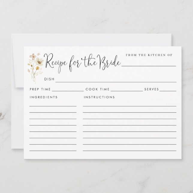 Chic Recipe for the Bride Wildflowers Floral Cards (Front)