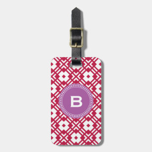 Chic red abstract geometric pattern monogram luggage tag