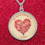 Chic Red Abstract Swirls My Heart Belongs To Sterling Silver Necklace<br><div class="desc">A red,  swirly,  abstract,  heart design with customisable text reading: My Heart Belongs To (add your sweetheart's name).</div>