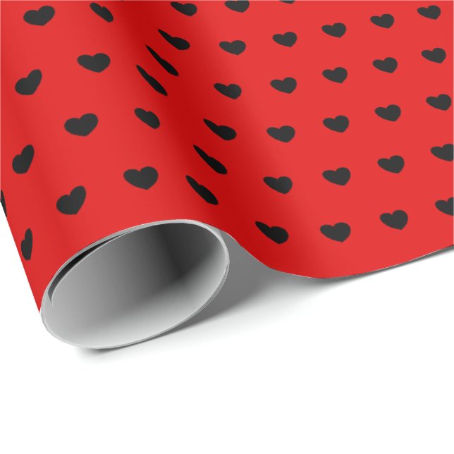 Chic Red And Black Hearts Pattern Wrapping Paper (Roll Corner)