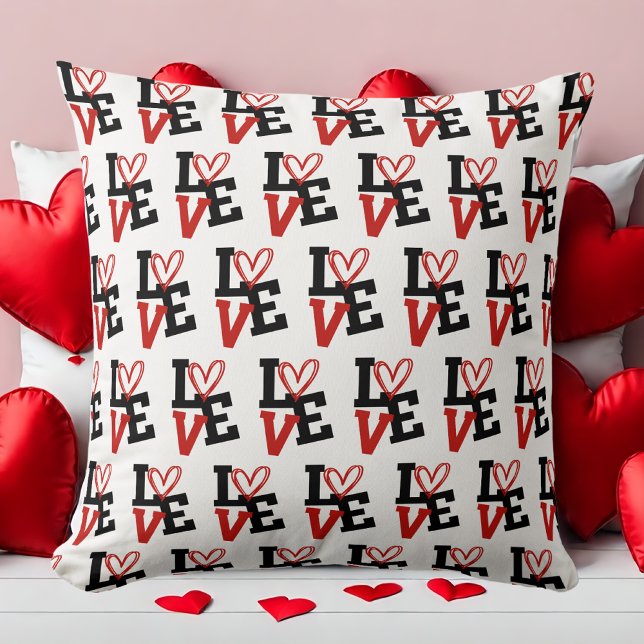 Chic Red and Black Romantic Pattern Love Design Cushion (Chic Red and Black Romantic Pattern Love Design Throw Pillow)