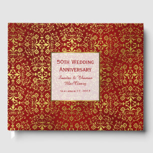 Chic Red and Gold 50th Anniversary Guest Book