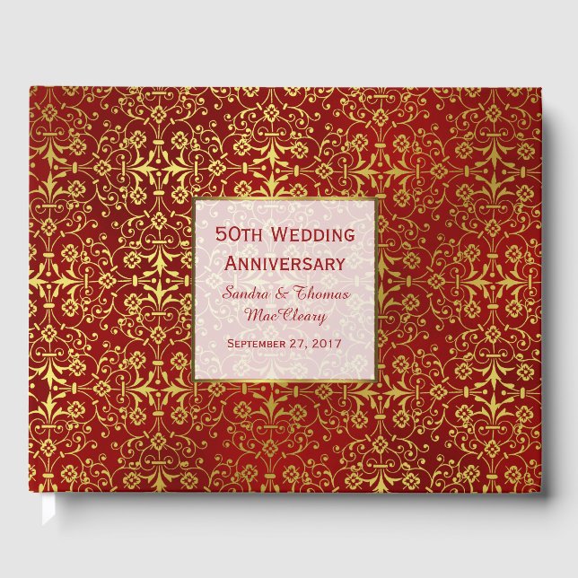 Chic Red and Gold 50th Anniversary Guest Book (Front)
