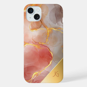 Chic Red and Gold Agate Monogram iPhone 15 Plus Case