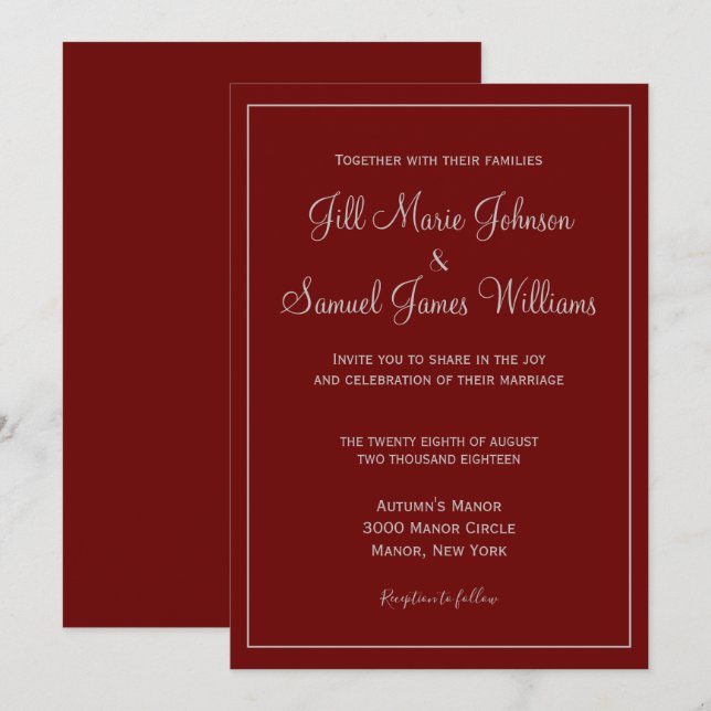 Chic Red and Grey Wedding Invitation (Front/Back)
