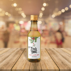 Chic Red And White Dear Santa Mistletoe Watercolor Wine Label