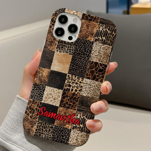 Chic Red Animal Print Leopard Monogram iPhone 16 Case