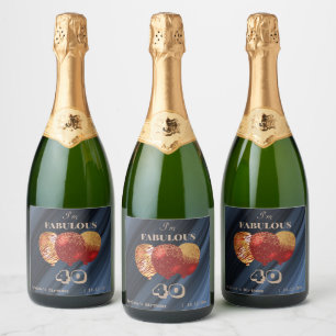 Chic Red Balloons Gold & Glitter Fabulous Birthday Sparkling Wine Label