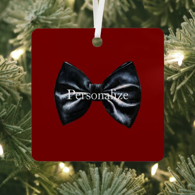 Chic Red Black Bow Tie Personalised Metal Tree Decoration (Insitu)