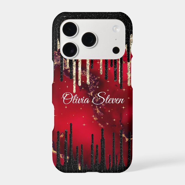Chic red black drippings glitter monogram (Back)