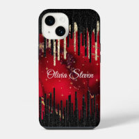 Chic red black drippings glitter monogram