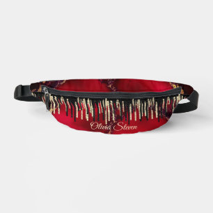 Chic red black drippings glitter monogram printed bum bags