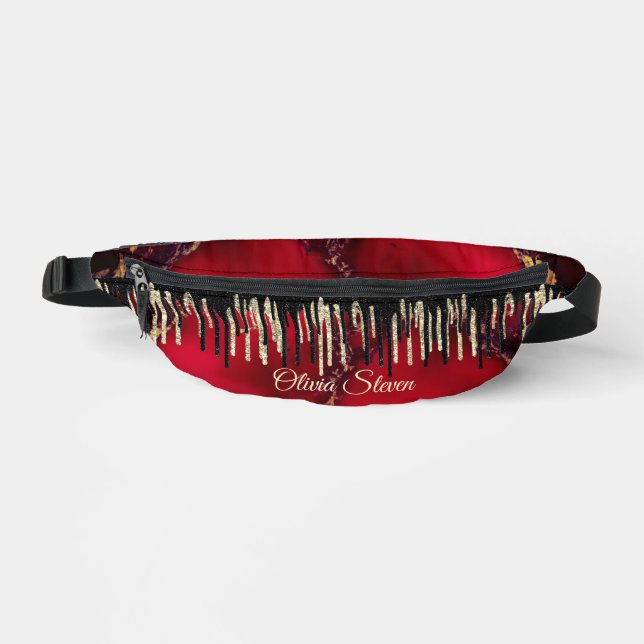 Chic red black drippings glitter monogram printed bum bags (Front)