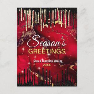 Chic red black drips glitter Christmas new year Postcard