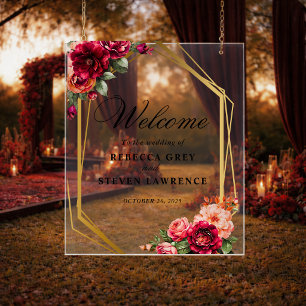 Chic red black floral wedding acrylic sign