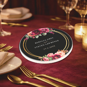 Chic red black floral wedding coaster