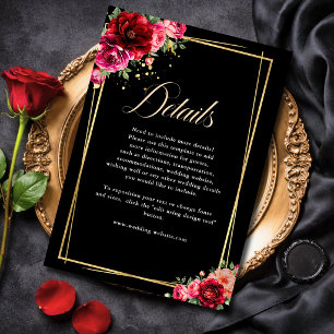 Chic red black floral wedding enclosure card