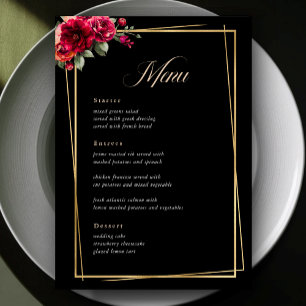 Chic red black floral wedding menu