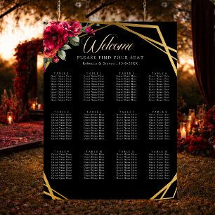 Chic red black floral wedding seating chart