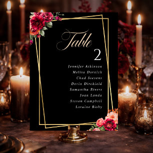 Chic red black floral wedding seating chart