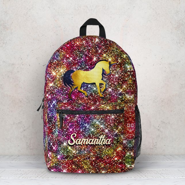 Chic red black iridescent faux glitter unicorn  printed backpack (Creator Uploaded)