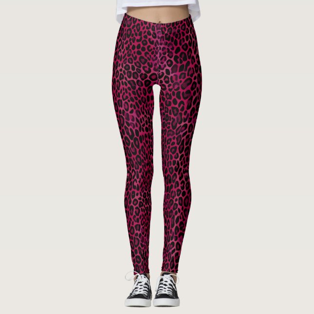 Chic red Black Leopard Print Leggings (Front)