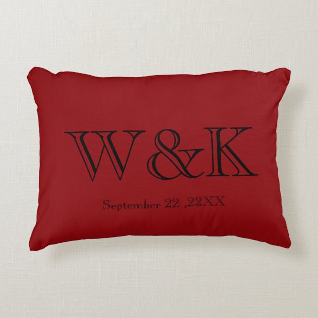 Chic red black monogram wedding keepsake  decorative cushion (Front)