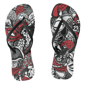 Chic Red & Black Paisley Flip Flops