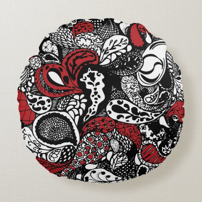 Chic Red & Black Paisley Pillow (Front)
