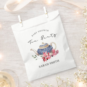 Chic Red Blue Floral Teapot Baby Shower Tea Party Favour Bags