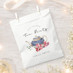 Chic Red Blue Floral Teapot Baby Shower Tea Party Favour Bags