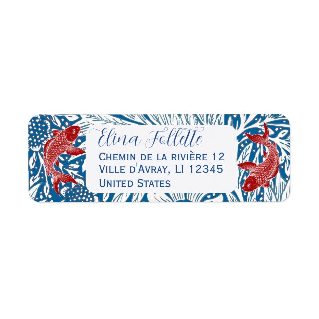 Chic Red & blue Koi fish return address (Front)