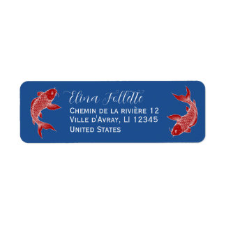 Chic Red & blue Koi fish return address