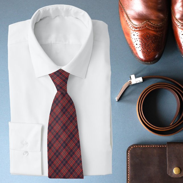 Chic Red Blue Tartan Modern Stylish Pattern Tie (Creator Uploaded)