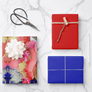 Chic Red Blue Wrapping Paper Sheets