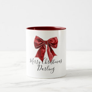 Chic Red Bow Personalised Christmas Two-Tone Coffee Mug