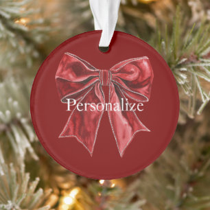 Chic Red Bow Personalized Ornament