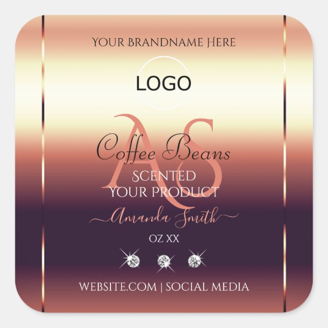 Chic Red Brown Product Labels Jewels Initials Logo (Front)