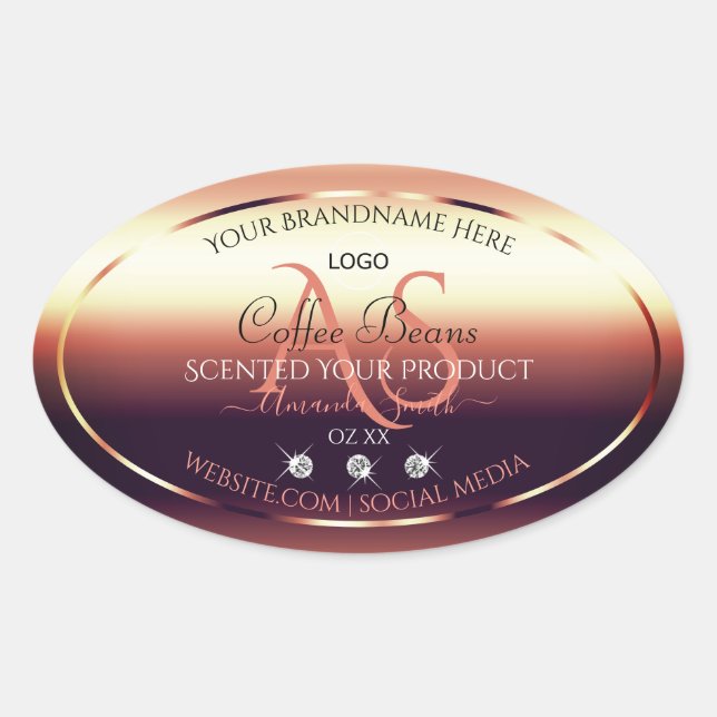 Chic Red Brown Product Labels Jewels Initials Logo (Front)